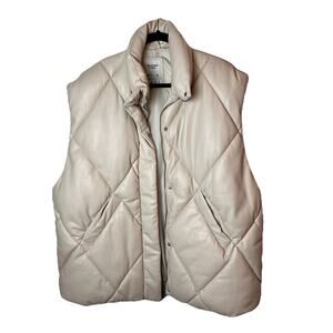 Abercrombie & Fitch Men’s Faux Leather Beige Puffer Vest Beige XL